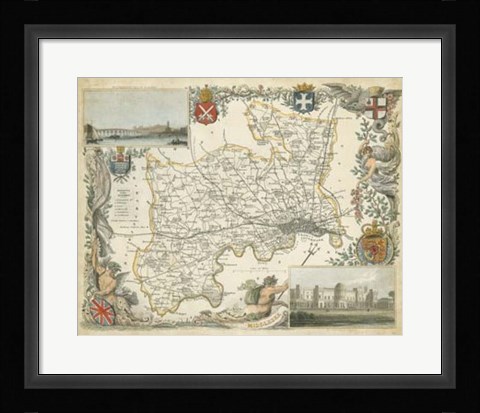 Framed Map of Middlesex Print