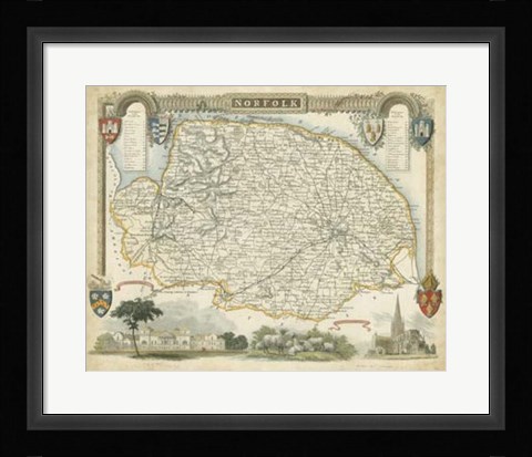 Framed Map of Norfolk Print