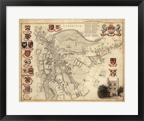 Framed Map of Cambridge Print
