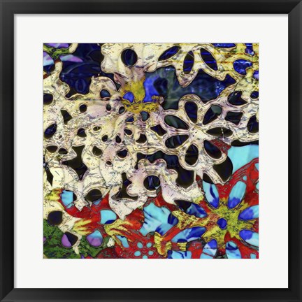 Framed Bejeweled Woodblock I Print