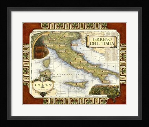 Framed Wine Map of Italy Print