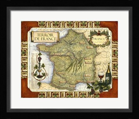Framed Wine Map of France Print