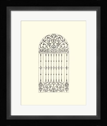 Framed B&amp;W Wrought Iron Gate III Print