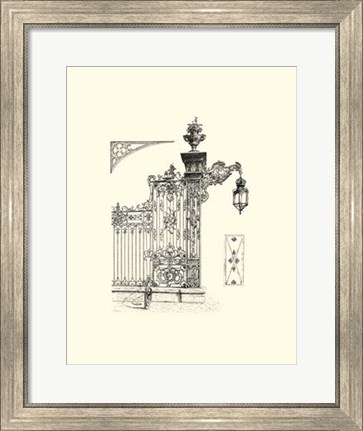 Framed B&amp;W Wrought Iron Gate IV Print