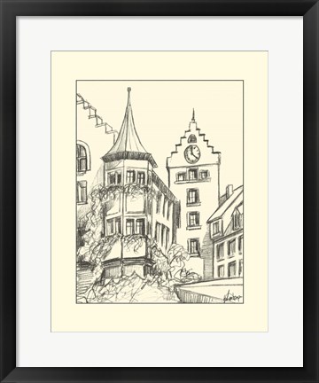 Framed B&amp;W Sketches of Downtown II Print