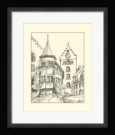 Framed B&amp;W Sketches of Downtown II Print