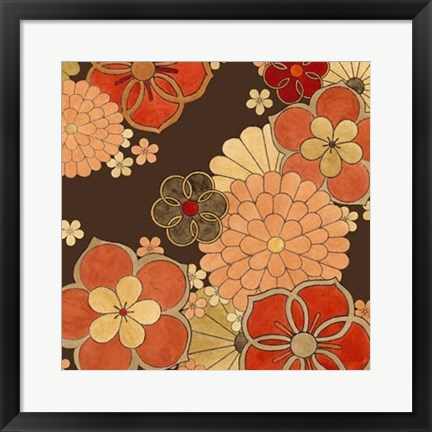 Framed Cascading Blooms in Tangerine II Print