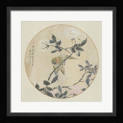 Framed Oriental Bird Silk I Print