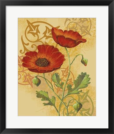 Framed Poppies on Gold I Print