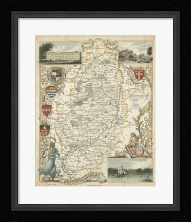 Framed Map of Nottinghamshire Print