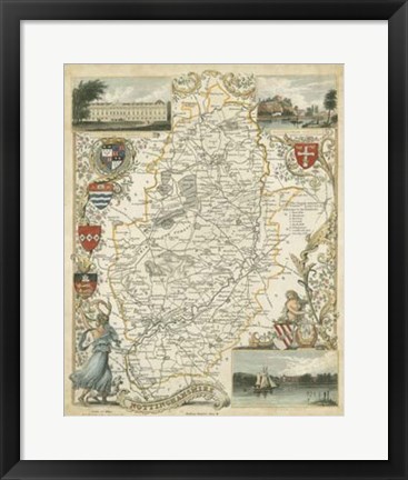 Framed Map of Nottinghamshire Print