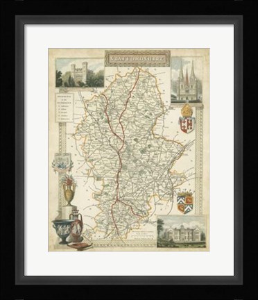 Framed Map of Staffordshire Print