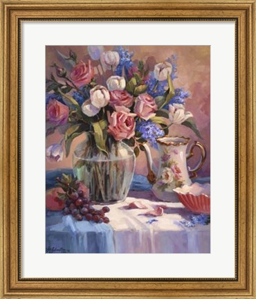 Framed White Tulips &amp; Roses Print