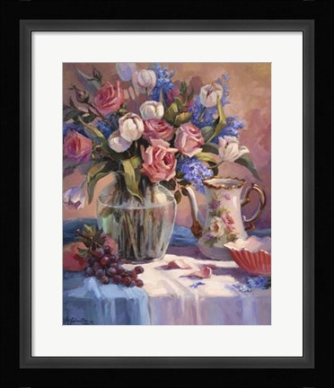 Framed White Tulips &amp; Roses Print