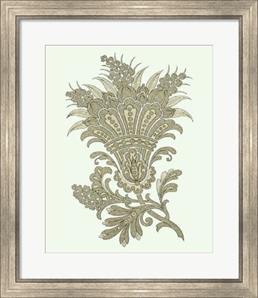 Framed Celadon Floral Motif I Print