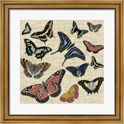 Framed Butterflies &amp; Linen I Print
