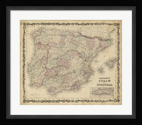 Framed Johnson's Map of Spain &amp; Portugal Print