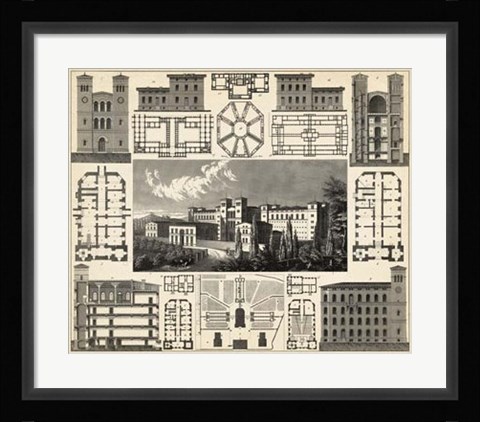Framed Antique City Plan III Print