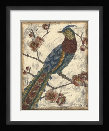 Framed Embroidered Pheasant I Print