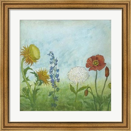 Framed Antique Floral Meadow I Print