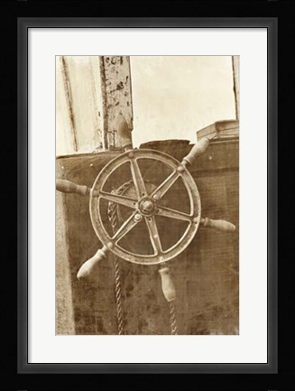 Framed Sepia Ship's Wheel II Print