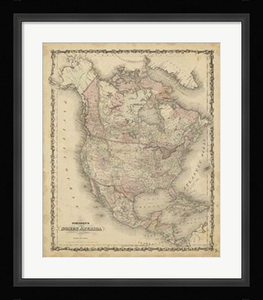 Framed Johnson's Map of North America Print