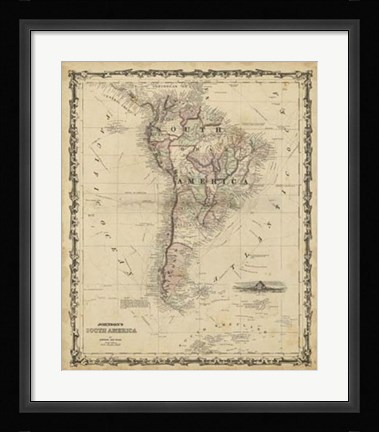 Framed Johnson's Map of South America Print