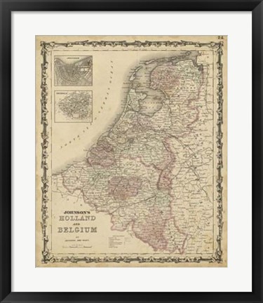 Framed Johnson&#39;s Map of Holland &amp; Belgium Print