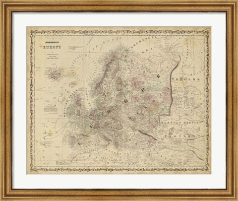 Framed Johnson&#39;s Map of Europe Print