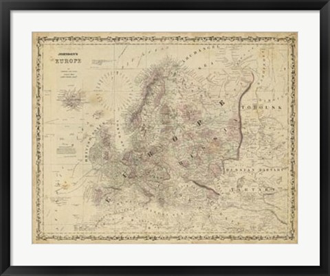 Framed Johnson&#39;s Map of Europe Print