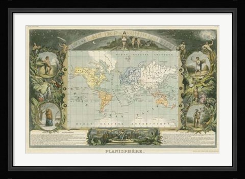 Framed 1885 Planisphere of the World Print