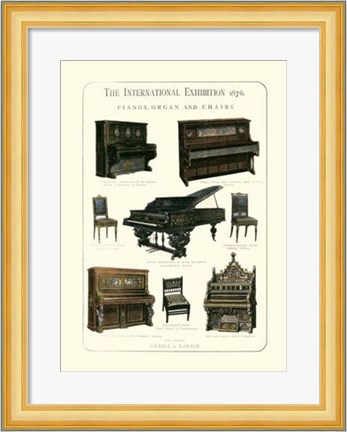 Framed Pianos, Organ &amp; Chairs 1876 Print