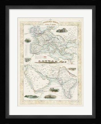 Framed Overland Routes- India &amp; China Print