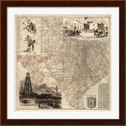Framed Map of Texas Print