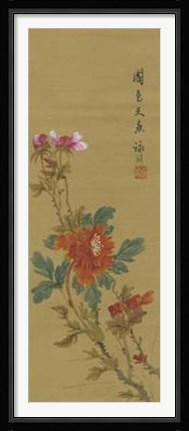 Framed Oriental Floral Scroll I Print