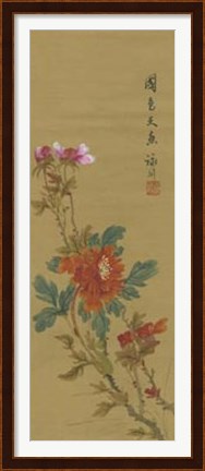 Framed Oriental Floral Scroll I Print