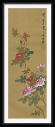 Framed Oriental Floral Scroll IV Print