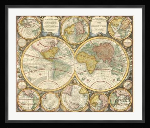 Framed Antique World Globes Print