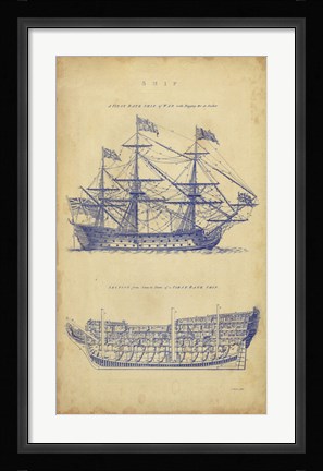 Framed Vintage Ship Blueprint Print