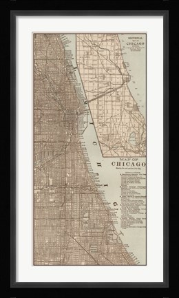 Framed Tinted Map of Chicago Print