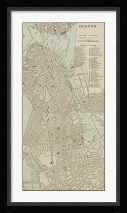 Framed Tinted Map of Boston Print