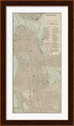 Framed Tinted Map of Boston Print