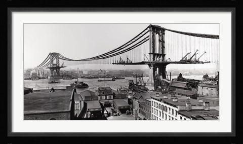 Framed Manhattan Bridge Construction, 1909 Print
