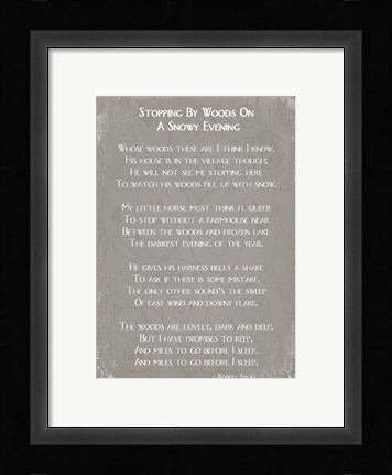 Framed Stopping By Woods On A Snowy Evening Poem by Robert Frost Print