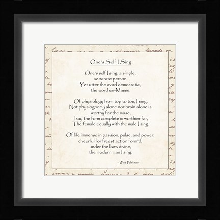 Framed One's Self I Sing by Walt Whitman Print