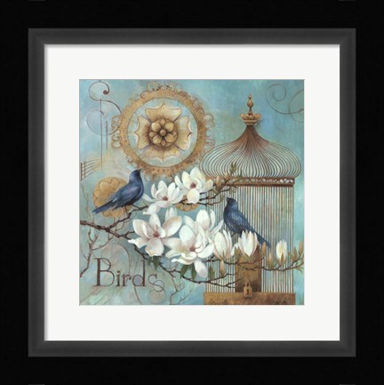 Framed Blue Birds and Magnolia Print