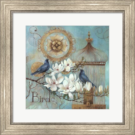 Framed Blue Birds and Magnolia Print