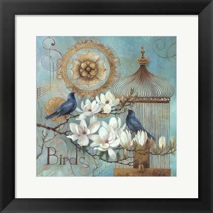 Framed Blue Birds and Magnolia Print