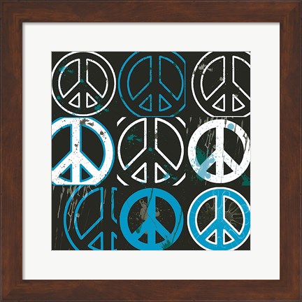 Framed Peace Mantra (blue) Print