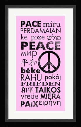 Framed Pink Peace Languages Print